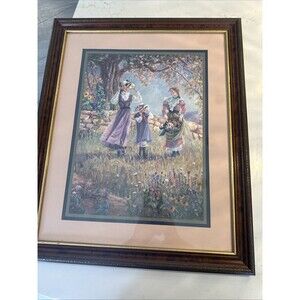 Art Painting Print by Bettie Hebert Felder Picture of 3 Girls in a Garden